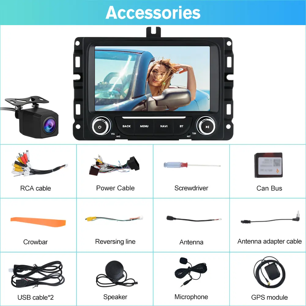 AWESAFE 7 Inch Car Radio Stereo for Dodge Ram 1500 2500 3500 2013-2019 - 2GB+64GB, with Wireless CarPlay & Android Auto, Rearview Camera,Bluetooth,GPS,FM,SWC,WIFI – Image 9