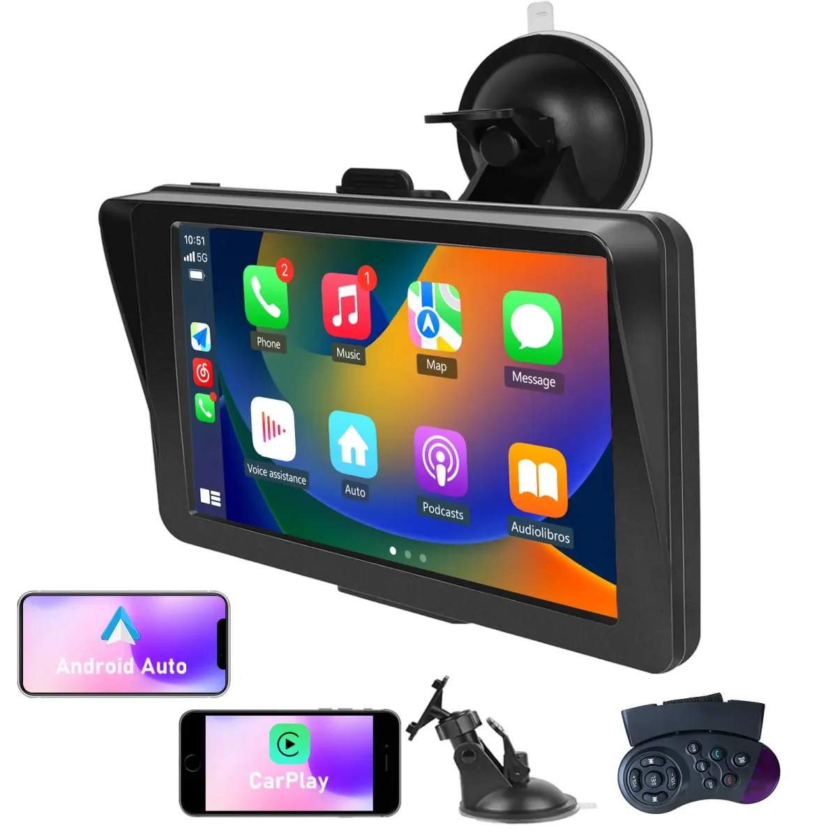 AWESAFE 7 Pollici Portatile CcarPlay Auto Supporta Cablato/Wireless CarPlay-Connessione con telecamera di retromarcia, Mirror Link, Bluetooth 5.0 /FM/AUXPer 12-24V Auto
