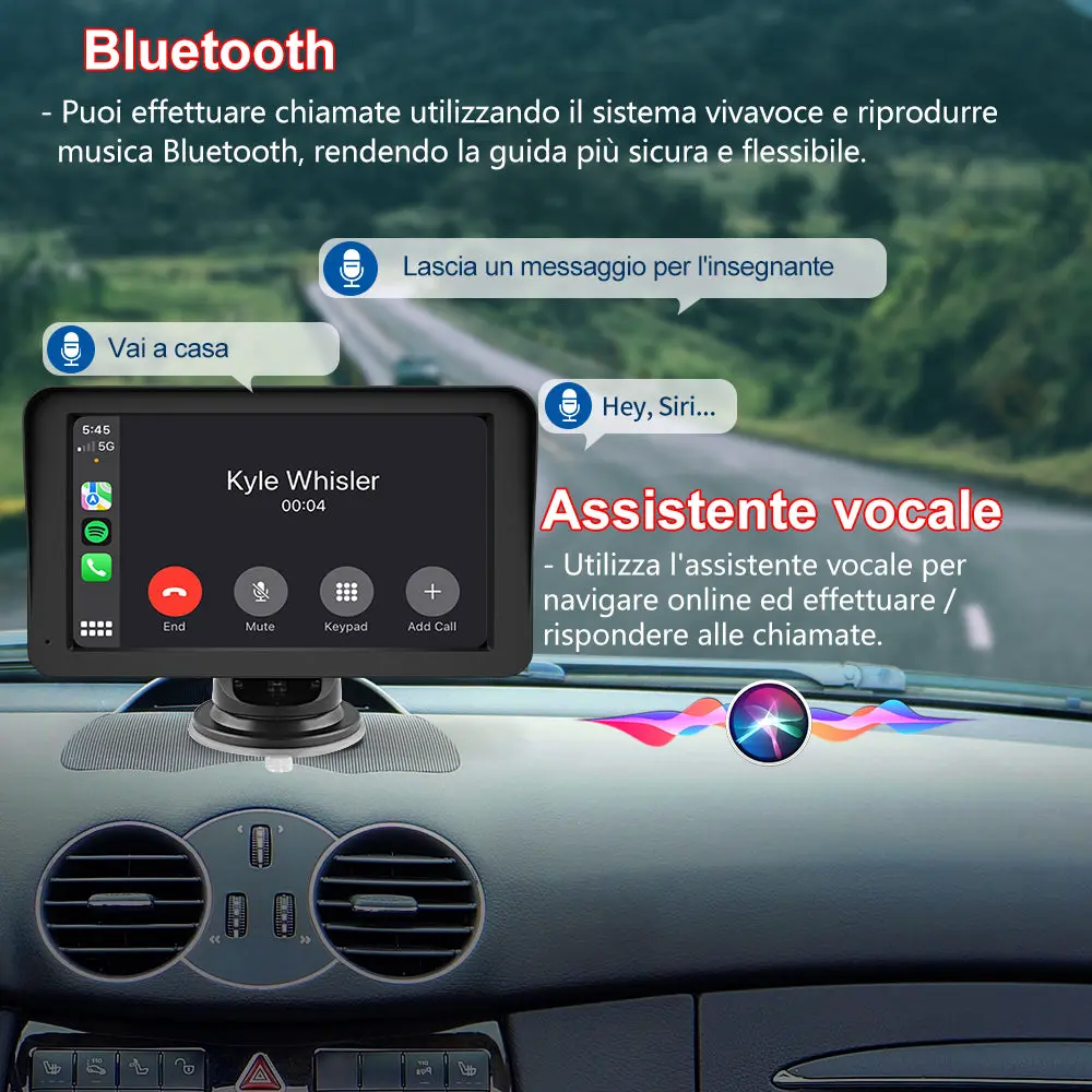 AWESAFE 7 Pollici Portatile CcarPlay Auto Supporta Cablato/Wireless CarPlay-Connessione con telecamera di retromarcia, Mirror Link, Bluetooth 5.0 /FM/AUXPer 12-24V Auto – Image 5