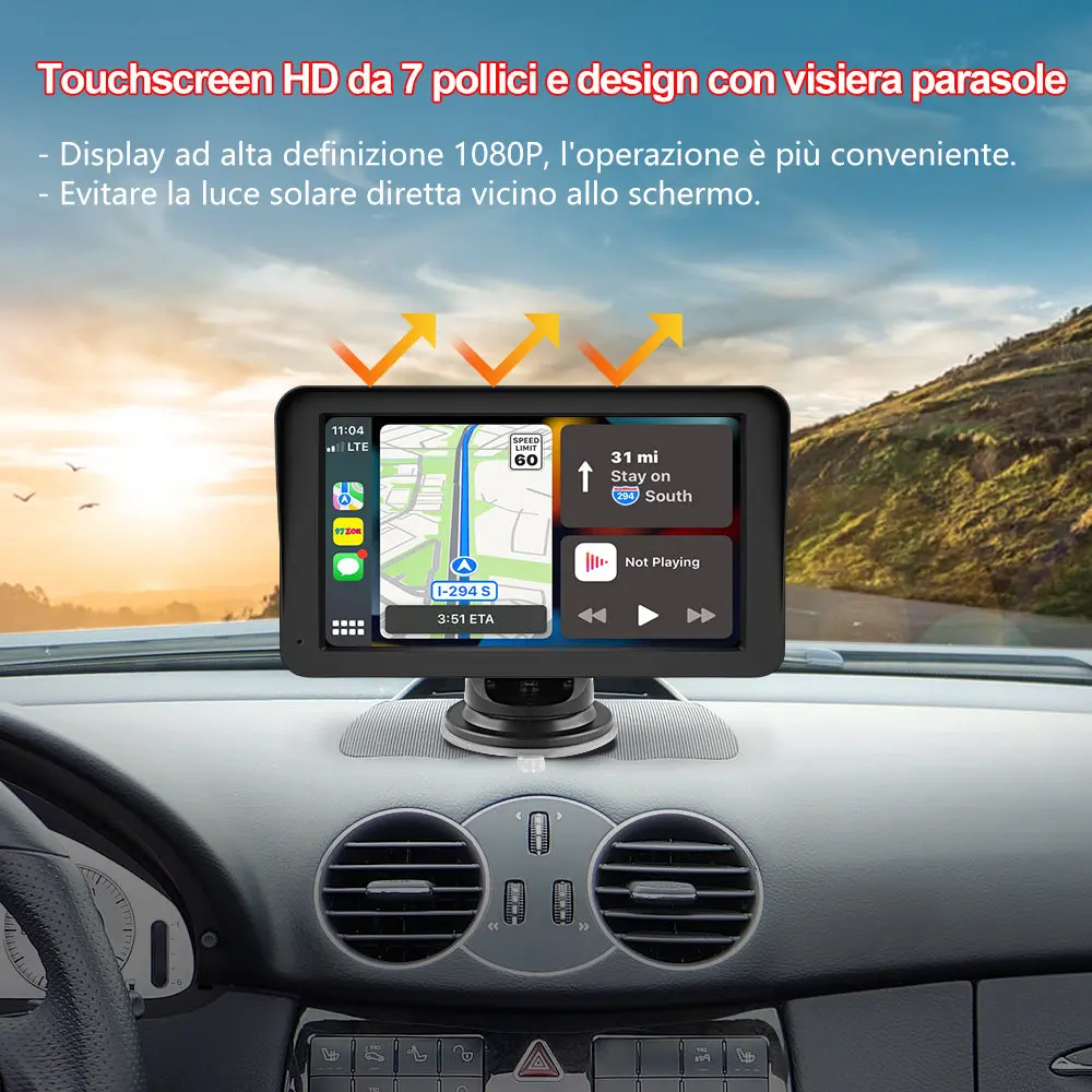 AWESAFE 7 Pollici Portatile CcarPlay Auto Supporta Cablato/Wireless CarPlay-Connessione con telecamera di retromarcia, Mirror Link, Bluetooth 5.0 /FM/AUXPer 12-24V Auto – Image 6