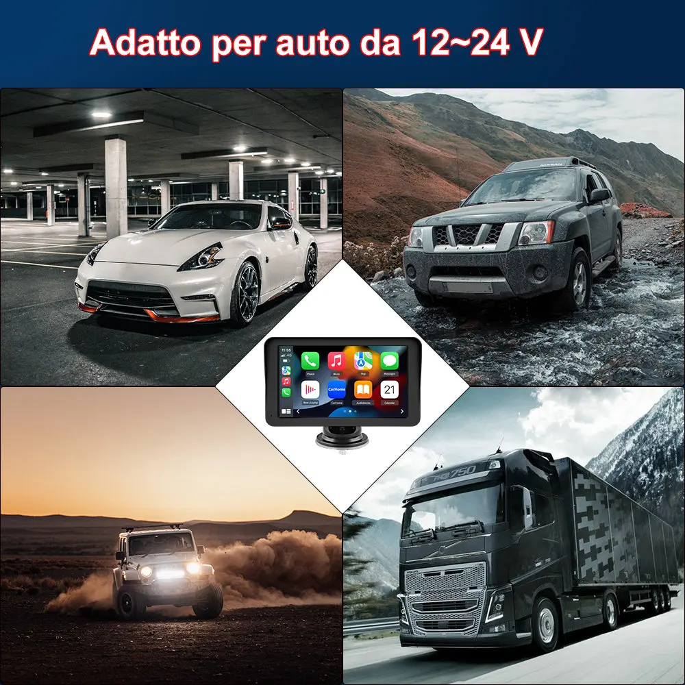 AWESAFE 7 Pollici Portatile CcarPlay Auto Supporta Cablato/Wireless CarPlay-Connessione con telecamera di retromarcia, Mirror Link, Bluetooth 5.0 /FM/AUXPer 12-24V Auto – Image 7