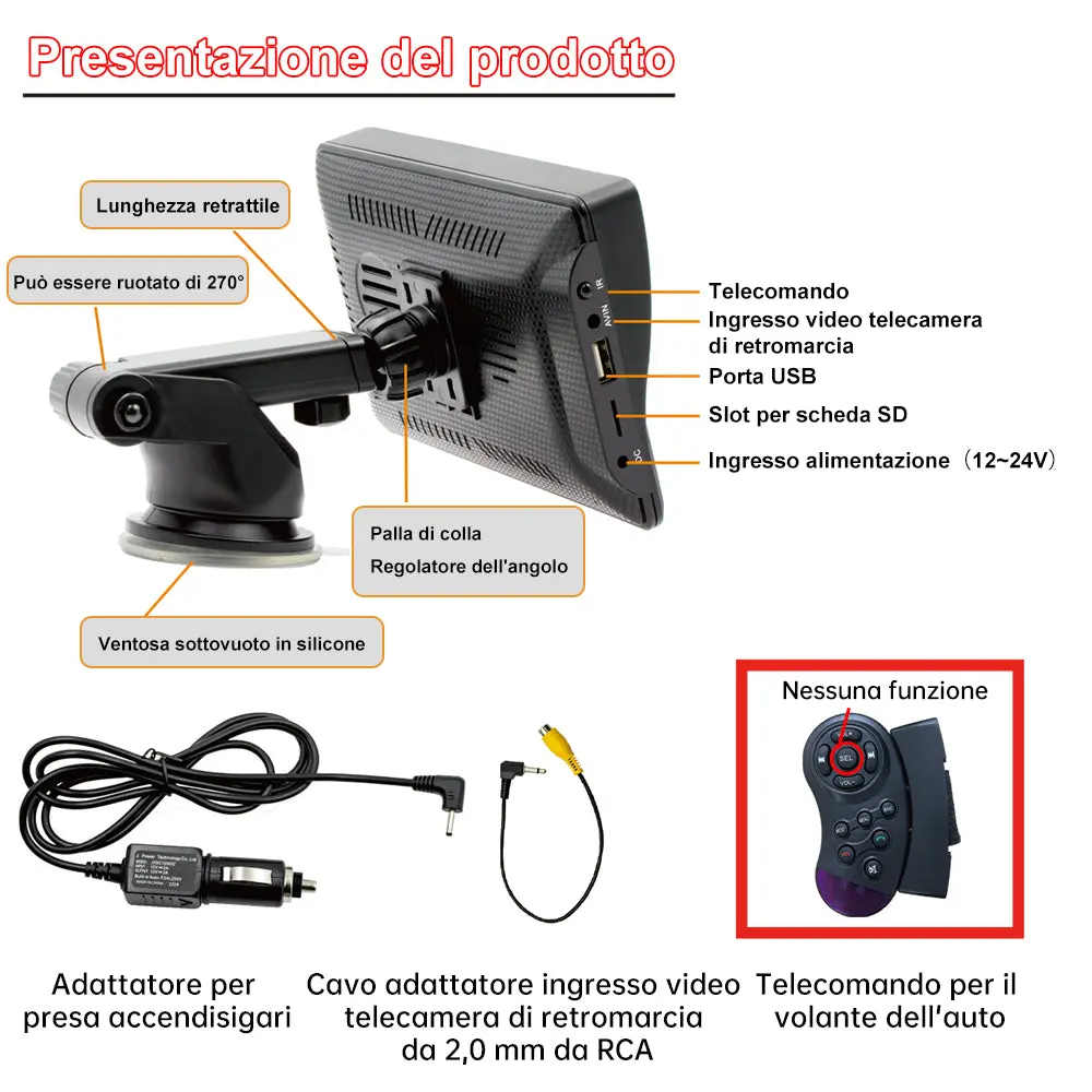 AWESAFE 7 Pollici Portatile CcarPlay Auto Supporta Cablato/Wireless CarPlay-Connessione con telecamera di retromarcia, Mirror Link, Bluetooth 5.0 /FM/AUXPer 12-24V Auto – Image 8