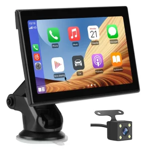 AWESAFE 7 pollici Portatile CarPlay Auto con Telecamera per la retromarcia - FM, AUX, Bluetooth 5.0,Wireless Carplay & Android Auto- con 7-32V Auto/Camion