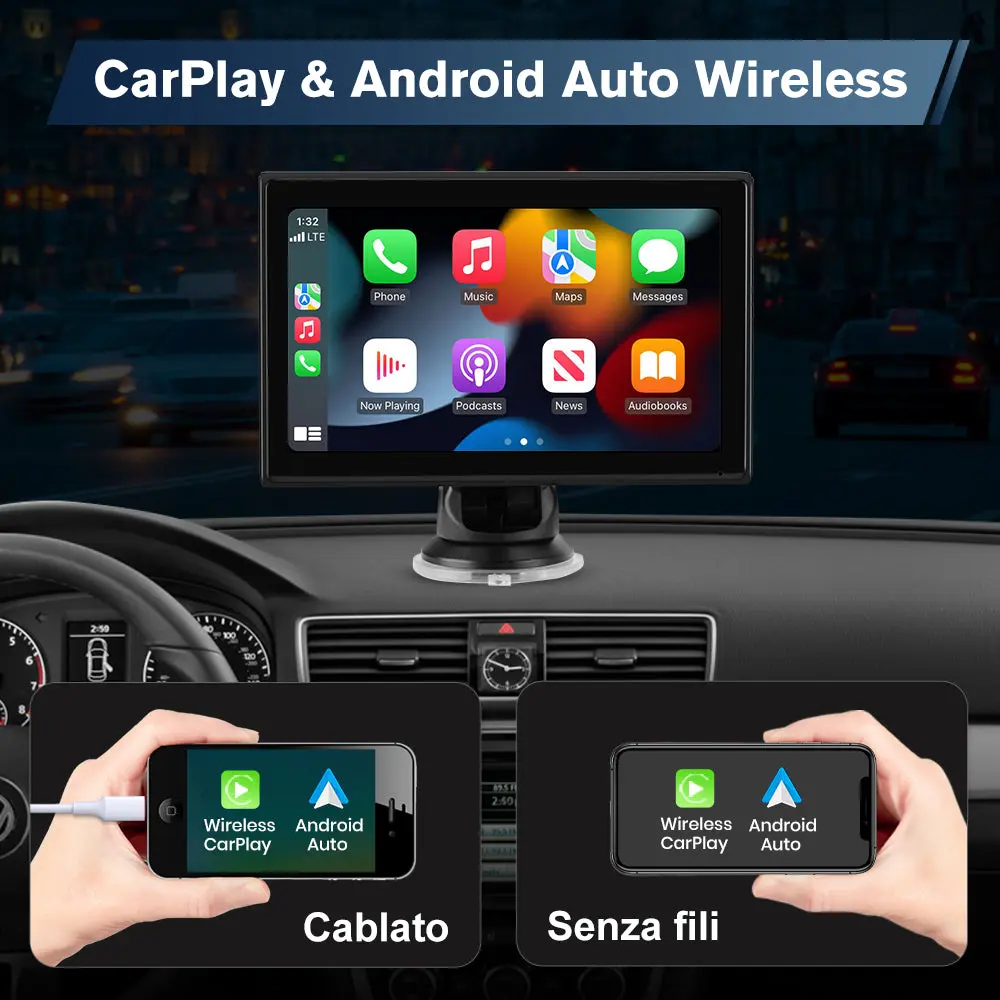 AWESAFE 7 pollici Portatile CarPlay Auto con Telecamera per la retromarcia - FM, AUX, Bluetooth 5.0,Wireless Carplay & Android Auto- con 7-32V Auto/Camion – Image 4