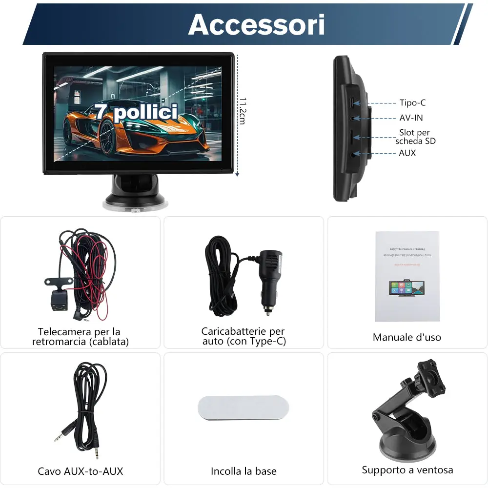 AWESAFE 7 pollici Portatile CarPlay Auto con Telecamera per la retromarcia - FM, AUX, Bluetooth 5.0,Wireless Carplay & Android Auto- con 7-32V Auto/Camion – Image 8