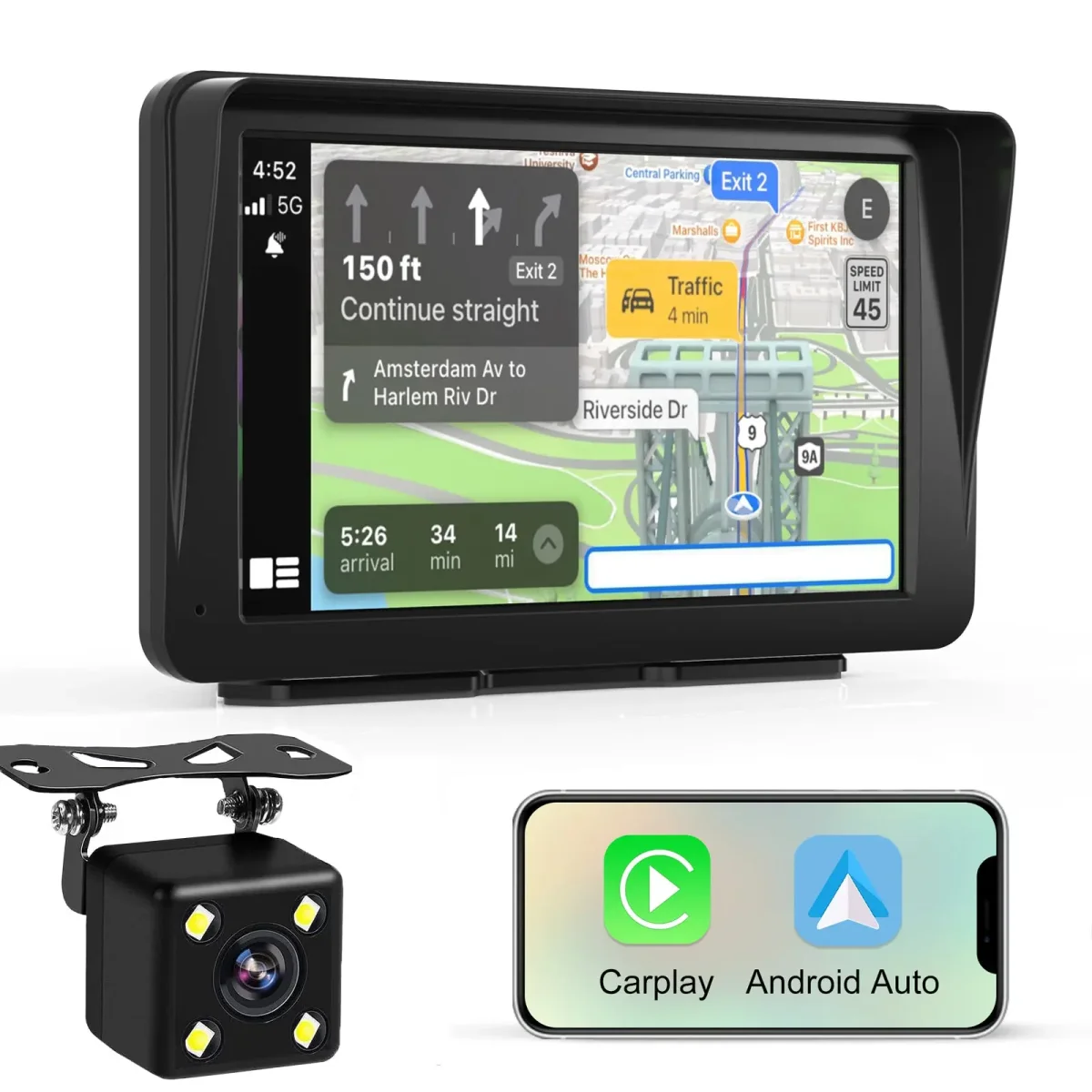 AWESAFE 7'' IPS Screen for CarPlay & Android Auto with Bluetooth Back Up Camera GPS Navigation for Car & Truck Supports Wired & Wireless – Image 2