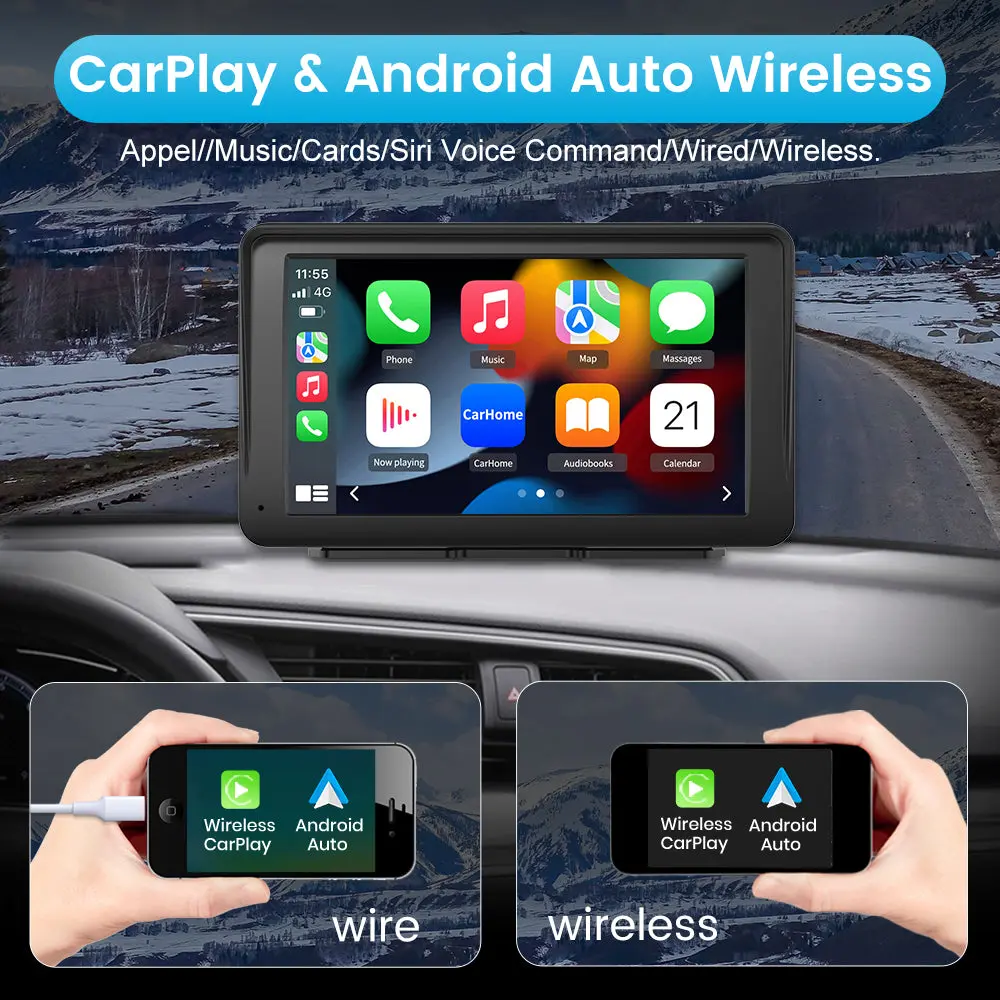AWESAFE 7'' IPS Screen for CarPlay & Android Auto with Bluetooth Back Up Camera GPS Navigation for Car & Truck Supports Wired & Wireless – Image 3