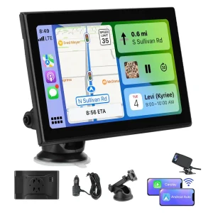 AWESAFE 7” Pantalla de Coche CarPlay/Android Auto Compatible con 7-32V varios modelos de vehiculos,Soporte Navegación en Directo, Control por Voz, Mirror Link,1080P Cámara Trasera