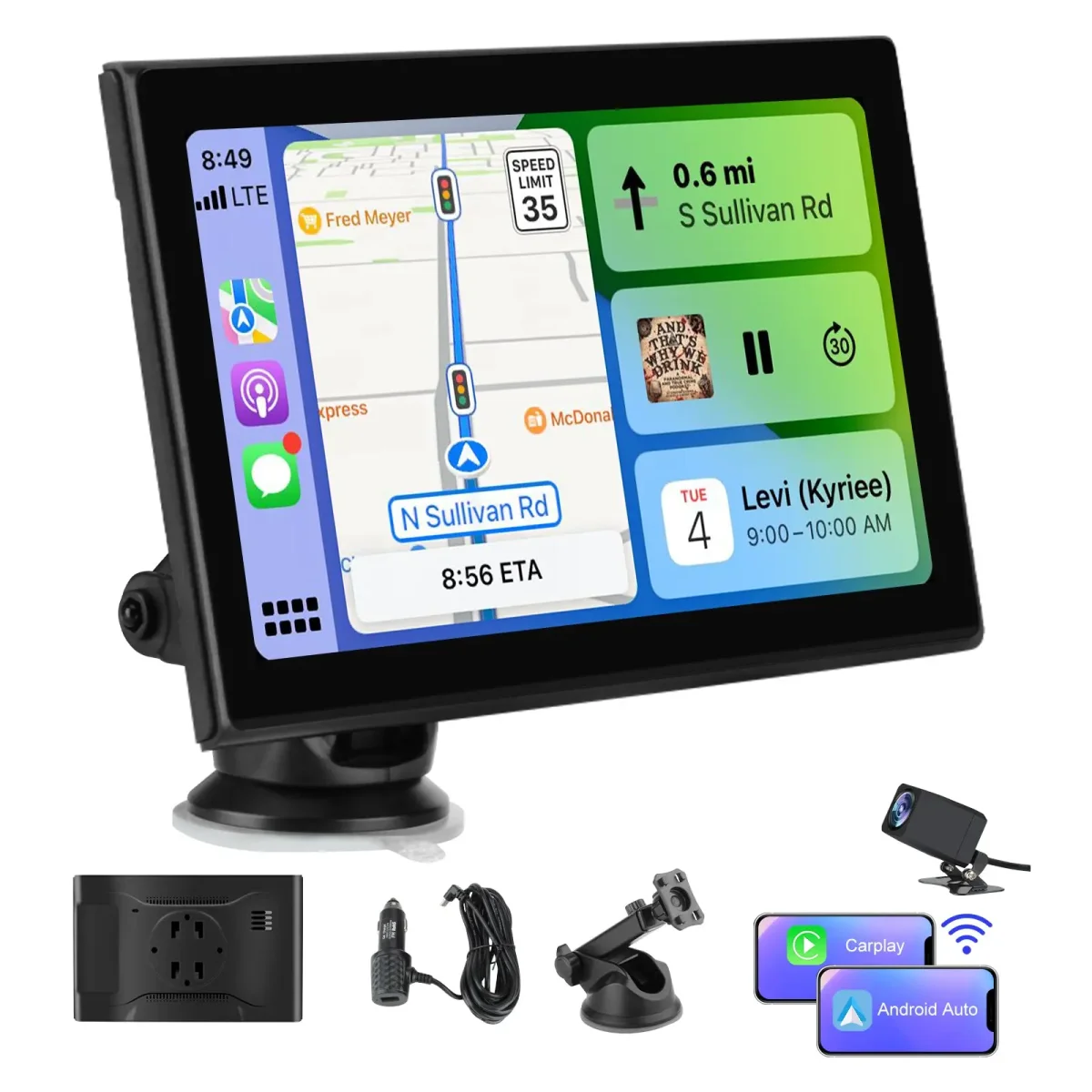 AWESAFE 7” Pantalla de Coche CarPlay/Android Auto Compatible con 7-32V varios modelos de vehiculos,Soporte Navegación en Directo, Control por Voz, Mirror Link,1080P Cámara Trasera