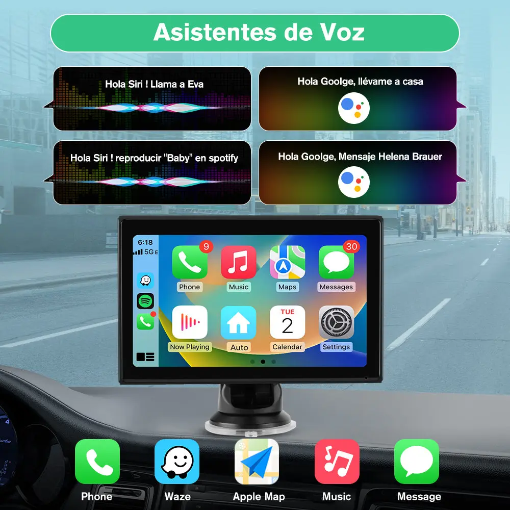 AWESAFE 7” Pantalla de Coche CarPlay/Android Auto Compatible con 7-32V varios modelos de vehiculos,Soporte Navegación en Directo, Control por Voz, Mirror Link,1080P Cámara Trasera – Image 3