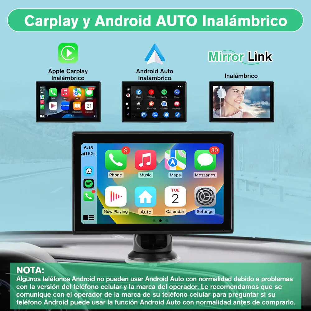 AWESAFE 7” Pantalla de Coche CarPlay/Android Auto Compatible con 7-32V varios modelos de vehiculos,Soporte Navegación en Directo, Control por Voz, Mirror Link,1080P Cámara Trasera – Image 4