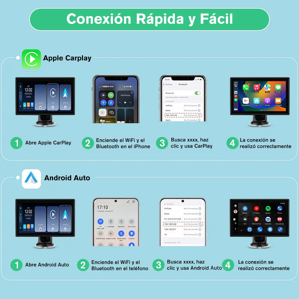 AWESAFE 7” Pantalla de Coche CarPlay/Android Auto Compatible con 7-32V varios modelos de vehiculos,Soporte Navegación en Directo, Control por Voz, Mirror Link,1080P Cámara Trasera – Image 7