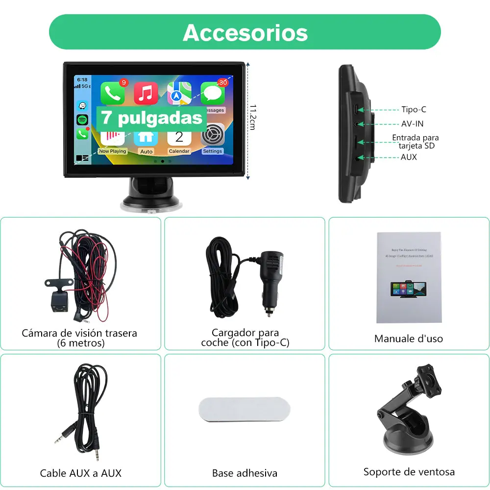 AWESAFE 7” Pantalla de Coche CarPlay/Android Auto Compatible con 7-32V varios modelos de vehiculos,Soporte Navegación en Directo, Control por Voz, Mirror Link,1080P Cámara Trasera – Image 8