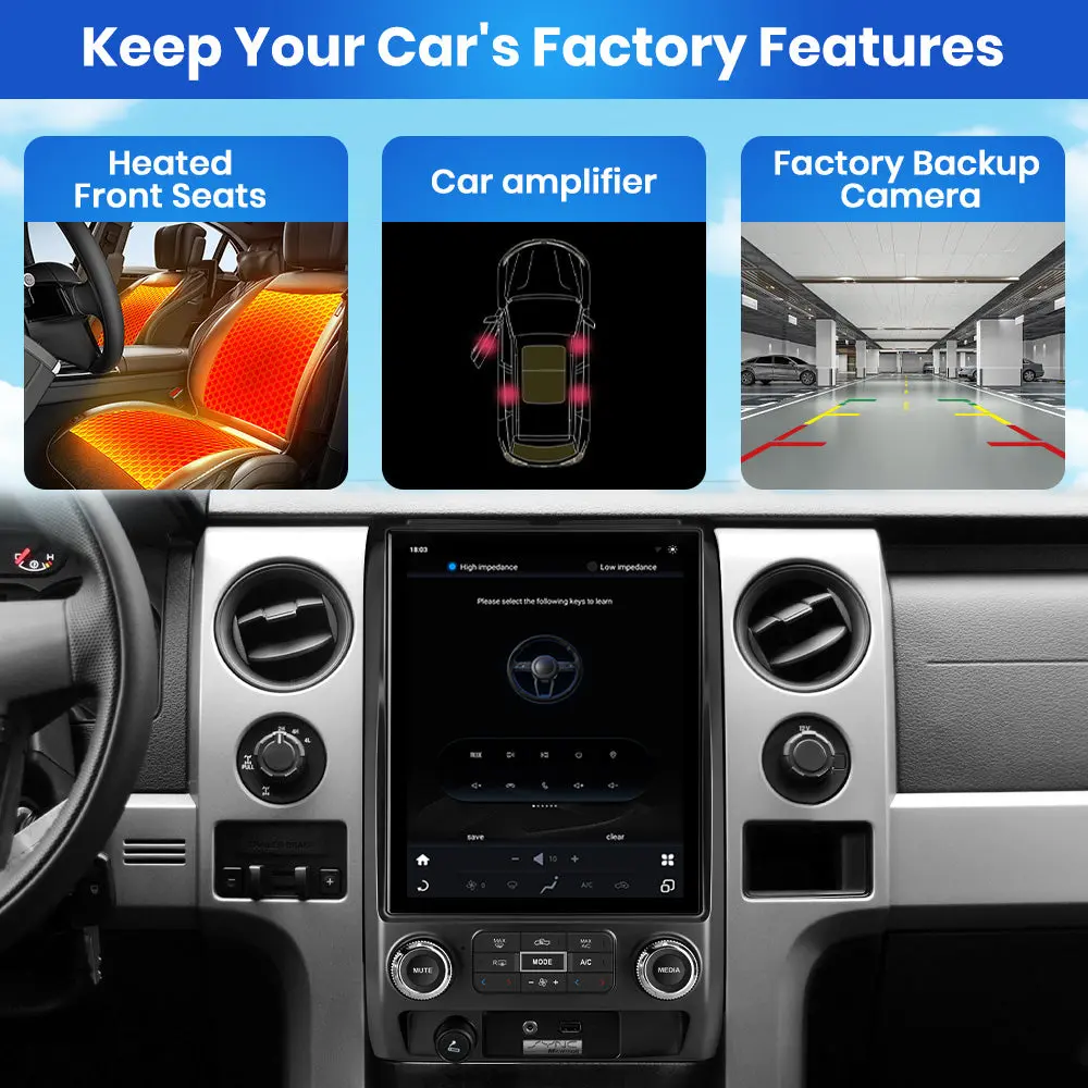 AWESAFE 8-Core 4GB+64GB Car Radio Stereo for Ford F150 2009-2012, Android 13 12.1 Inch T-StyleTouch Screen Stereo, Wireless Apple CarPlay & Android Auto, GPS, WiFi, Bluetooth, DSP, Backup Camera – Image 5