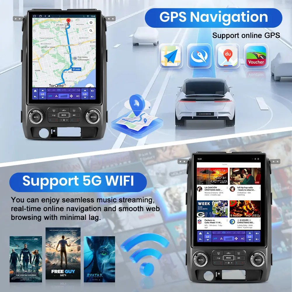 AWESAFE 8-Core 4GB+64GB Car Radio Stereo for Ford F150 2009-2012, Android 13 12.1 Inch T-StyleTouch Screen Stereo, Wireless Apple CarPlay & Android Auto, GPS, WiFi, Bluetooth, DSP, Backup Camera – Image 7