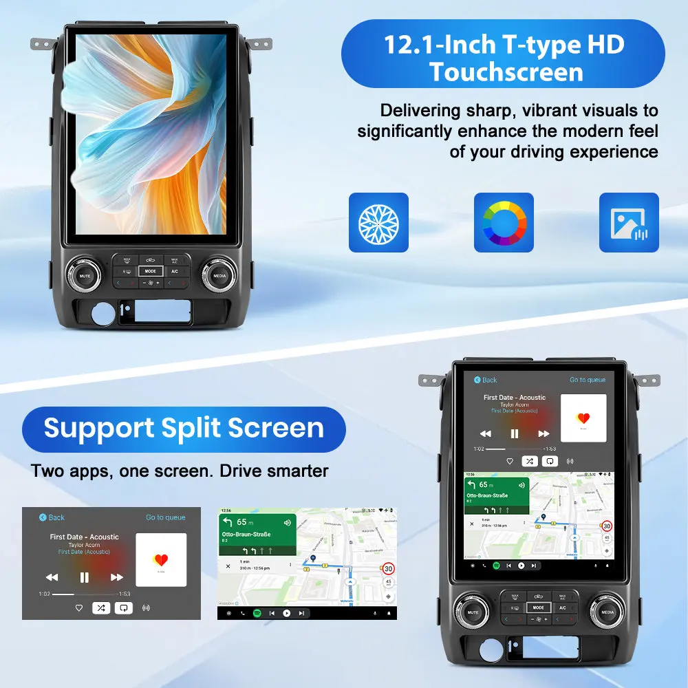 AWESAFE 8-Core 4GB+64GB Car Radio Stereo for Ford F150 2009-2012, Android 13 12.1 Inch T-StyleTouch Screen Stereo, Wireless Apple CarPlay & Android Auto, GPS, WiFi, Bluetooth, DSP, Backup Camera – Image 8