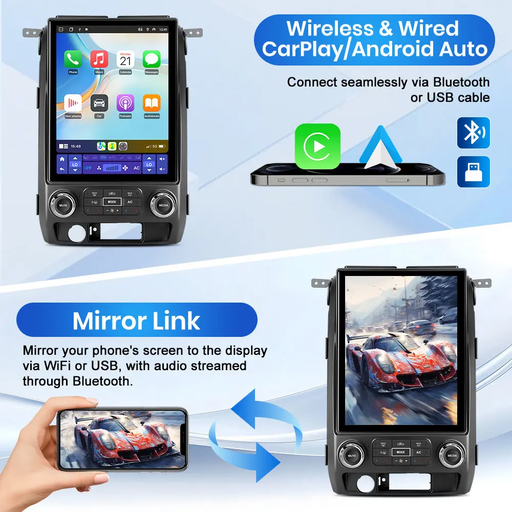 AWESAFE 8-Core 4GB+64GB Car Radio Stereo for Ford F150 2009-2012, Android 13 12.1 Inch T-StyleTouch Screen Stereo, Wireless Apple CarPlay & Android Auto, GPS, WiFi, Bluetooth, DSP, Backup Camera – Image 9