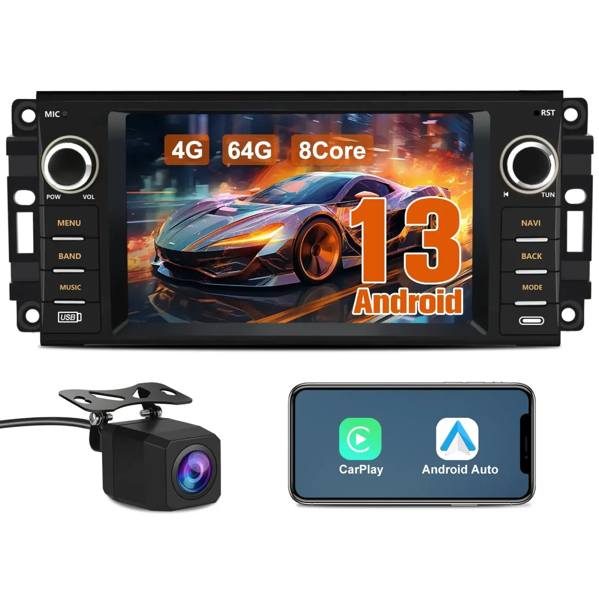 AWESAFE 8 Core Android 13 Car Radio Stereo for Dodge RAM 2009-2012 Avenger Challenger Jeep Wrangler, 7 Inch Touch Screen with Wireless CarPlay Android Auto Backup Camera – Image 2