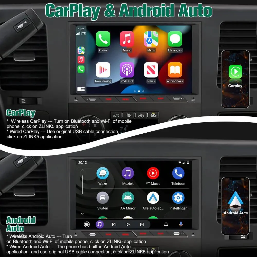 AWESAFE 8 Inch Car Radio Stereo for 2007-2013 Chevy Silverado & GMC Sierra - Wireless CarPlay & Android Auto, 2G+32G/4G+64G, HD Touchscreen, Plug & Play Head Unit Replacement with Bluetooth GPS Navigation DSP Type-C Backup Camera – Image 4