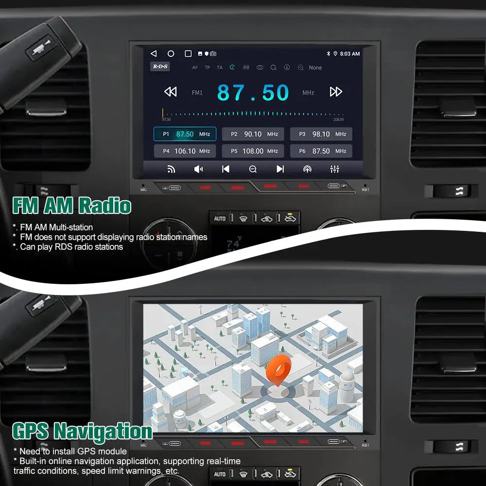 AWESAFE 8 Inch Car Radio Stereo for 2007-2013 Chevy Silverado & GMC Sierra - Wireless CarPlay & Android Auto, 2G+32G/4G+64G, HD Touchscreen, Plug & Play Head Unit Replacement with Bluetooth GPS Navigation DSP Type-C Backup Camera – Image 6