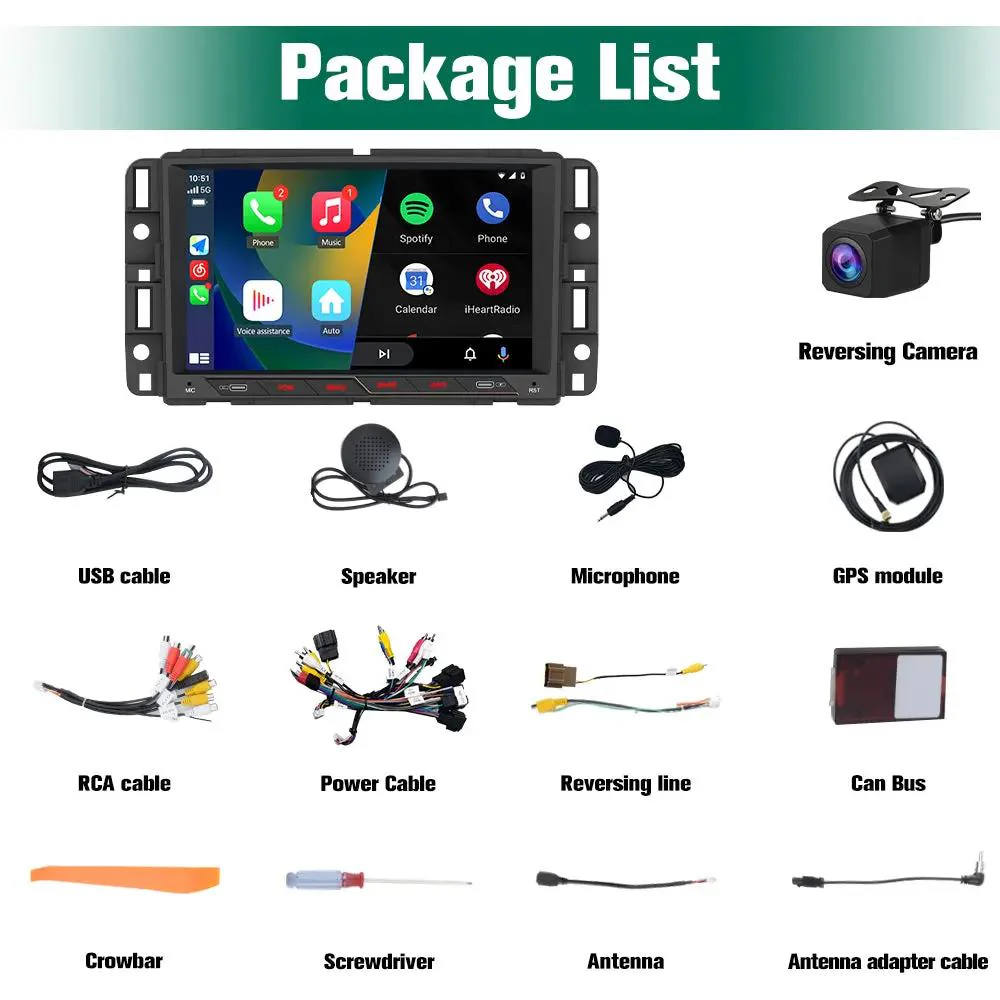 AWESAFE 8 Inch Car Radio Stereo for 2007-2013 Chevy Silverado & GMC Sierra - Wireless CarPlay & Android Auto, 2G+32G/4G+64G, HD Touchscreen, Plug & Play Head Unit Replacement with Bluetooth GPS Navigation DSP Type-C Backup Camera – Image 8