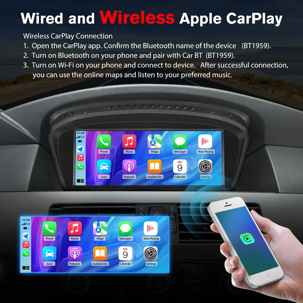 AWESAFE 8.8 Inch Car Radio Stereo For BMW 3/5 Series E60 E61 E63 E64 E90 E91 E92 (2005-2008) CCC Systerm with Wireless CarPlay & Android Auto/Bluetooth/GPS – Image 5