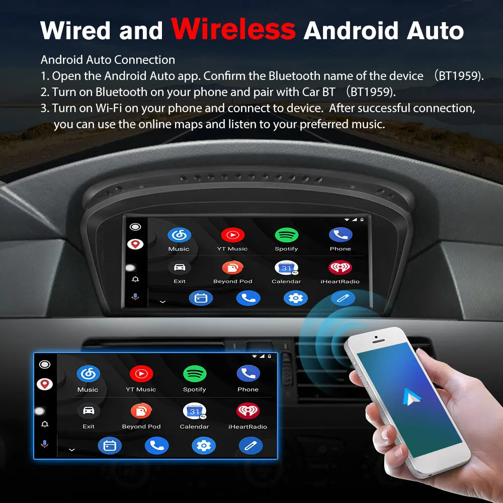 AWESAFE 8.8 Inch Car Radio Stereo For BMW 3/5 Series E60 E61 E63 E64 E90 E91 E92 (2005-2008) CCC Systerm with Wireless CarPlay & Android Auto/Bluetooth/GPS – Image 6