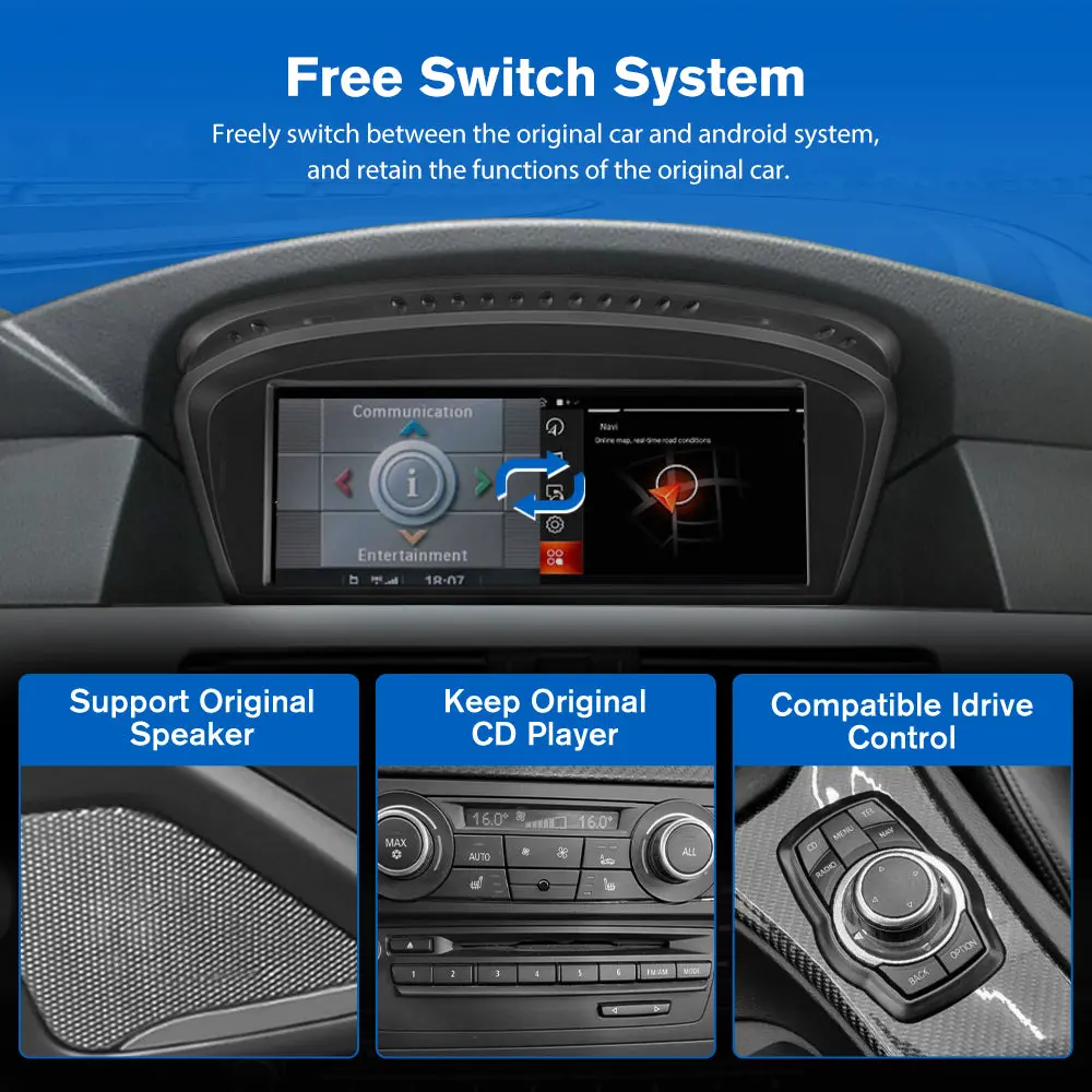 AWESAFE 8.8 Inch Car Radio Stereo For BMW 3/5 Series E60 E61 E63 E64 E90 E91 E92 (2005-2008) CCC Systerm with Wireless CarPlay & Android Auto/Bluetooth/GPS – Image 7