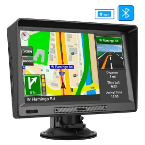 AWESAFE 9 Inch GPS Navigation 2025 Maps with Bluetooth/ FM Radio /Sun Visor/Speed Alerts/ Lifetime North America Maps for DC 12V&24V Car Truck RV