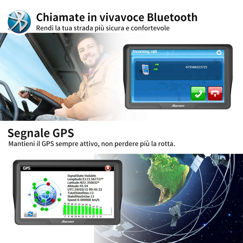 AWESAFE Navigatore GPS Auto Integrato 9 Pollici Schermo Touch Bluetooth WiFi FM Telecamera Retrovisiva Avvisi Sicurezza Tempo Reale Aggiornamenti Mappe Gratuiti – Image 3