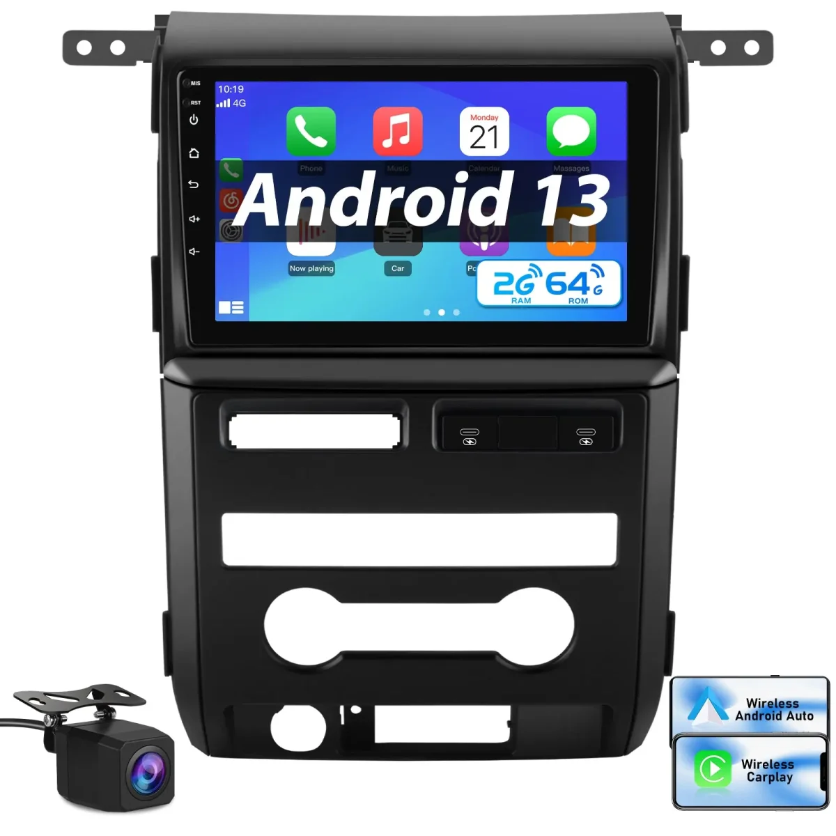 AWESAFE 9 inch Car Radio for Ford F150 2009-2012(Only Fit Manual AC)with Wireless CarPlay Android Auto Bluetooth/GPS/WiFi/Back-up Camera/SWC/FM/Type-C/USB/DSP – Image 2