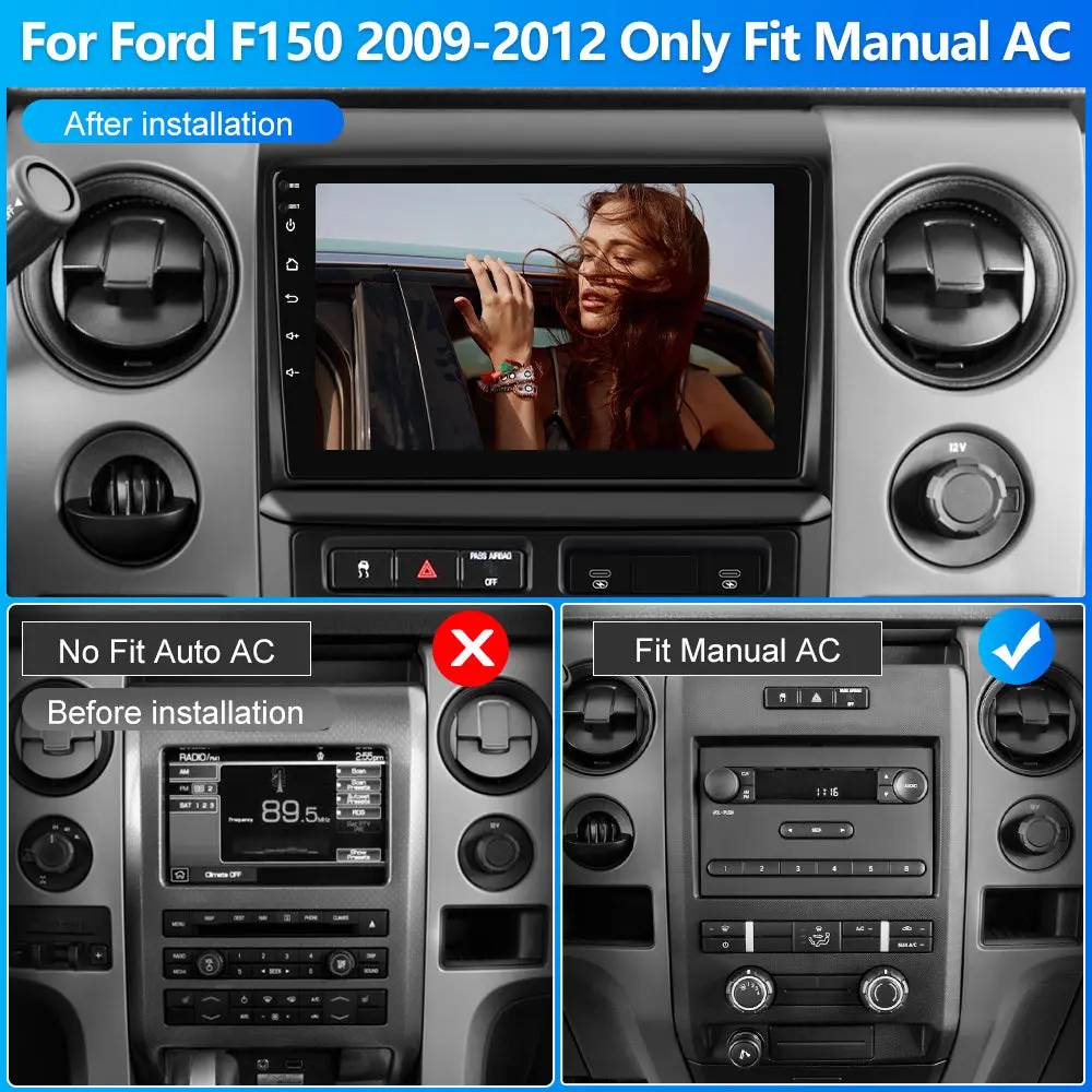 AWESAFE 9 inch Car Radio for Ford F150 2009-2012(Only Fit Manual AC)with Wireless CarPlay Android Auto Bluetooth/GPS/WiFi/Back-up Camera/SWC/FM/Type-C/USB/DSP – Image 3