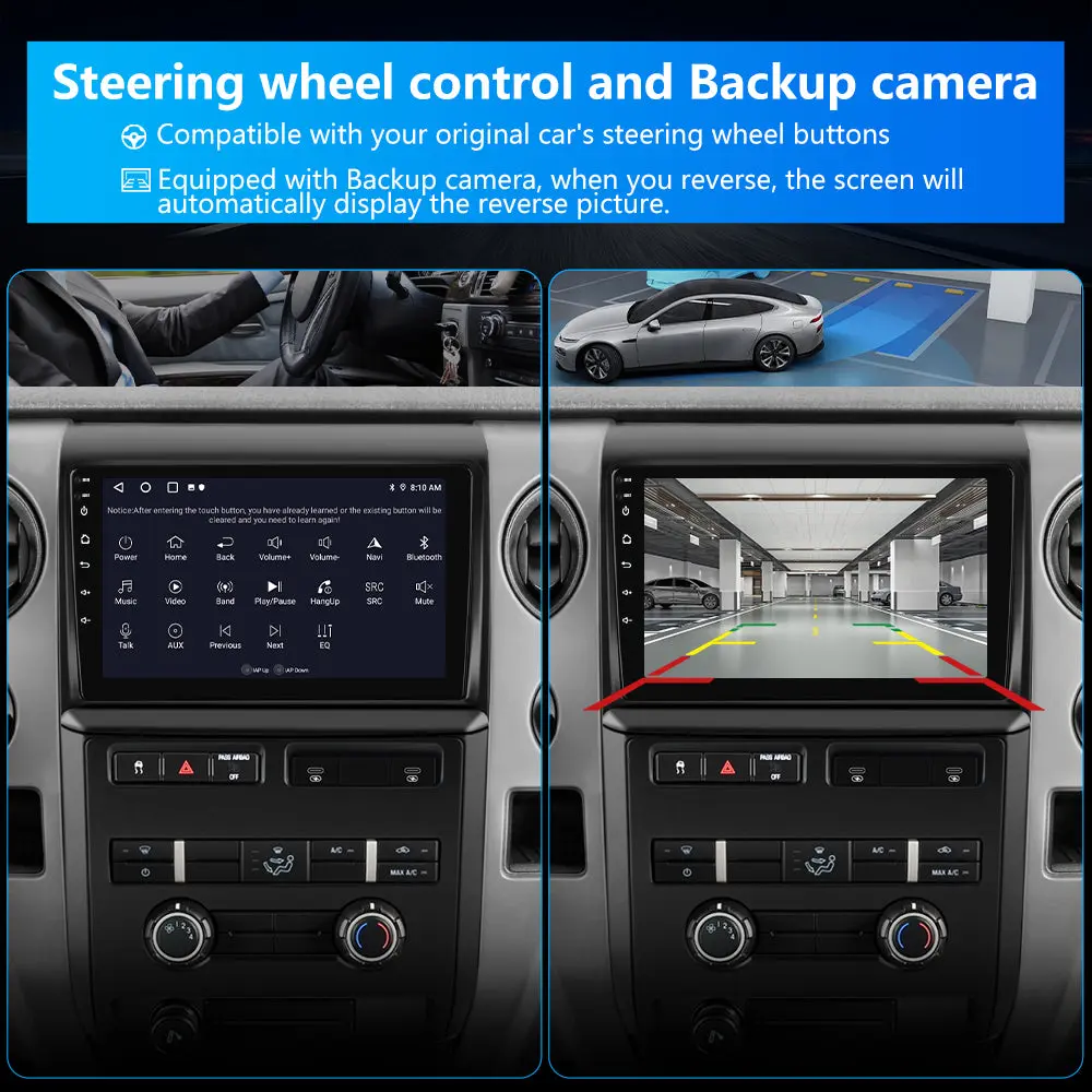 AWESAFE 9 inch Car Radio for Ford F150 2009-2012(Only Fit Manual AC)with Wireless CarPlay Android Auto Bluetooth/GPS/WiFi/Back-up Camera/SWC/FM/Type-C/USB/DSP – Image 7