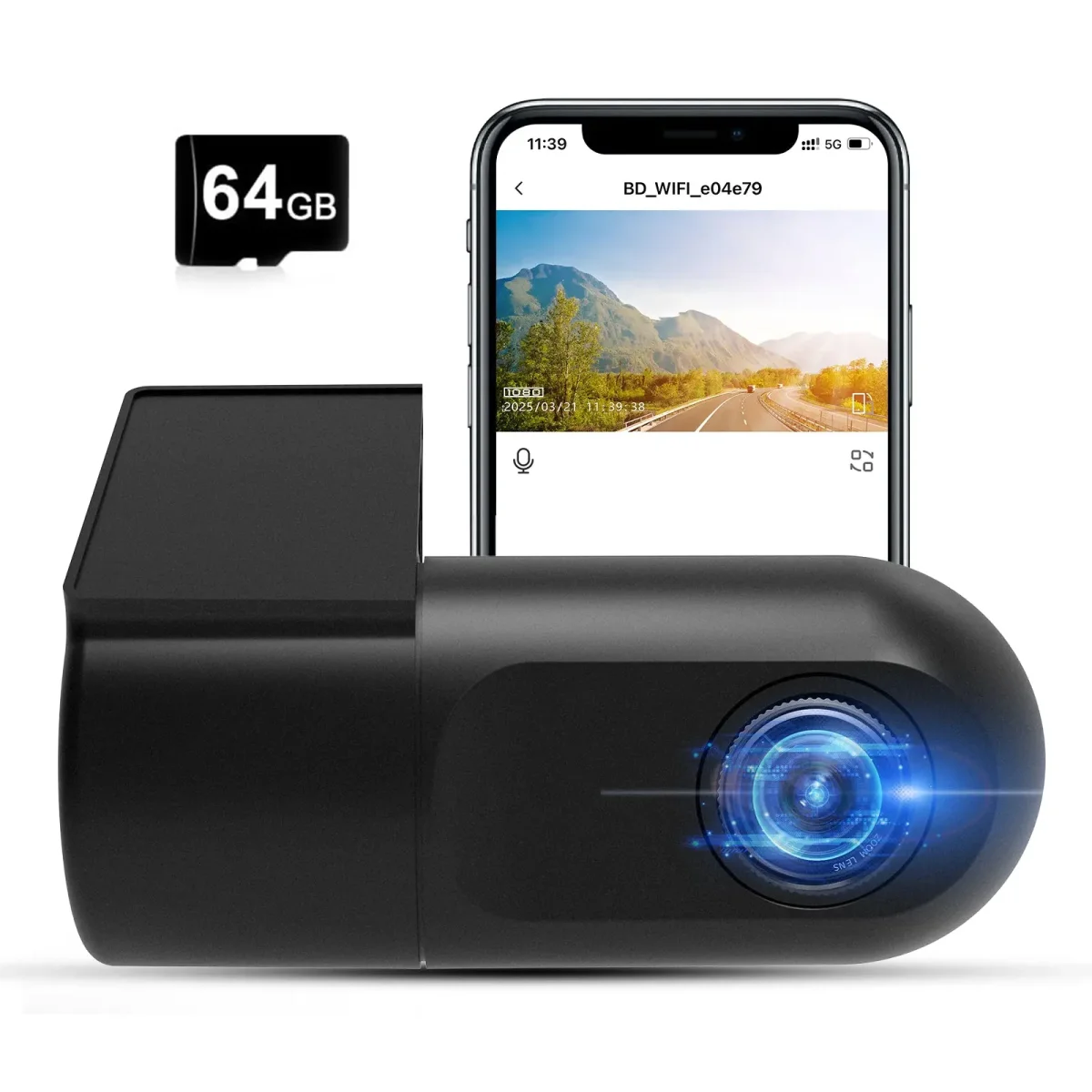 AWESAFE AHD 1080P Mini Dash Cam - WiFi Car Camera with Night Vision, 24H Parking Mode, WDR, Loop Recording, G-Sensor & App | Supports 64GB | Black – Image 2