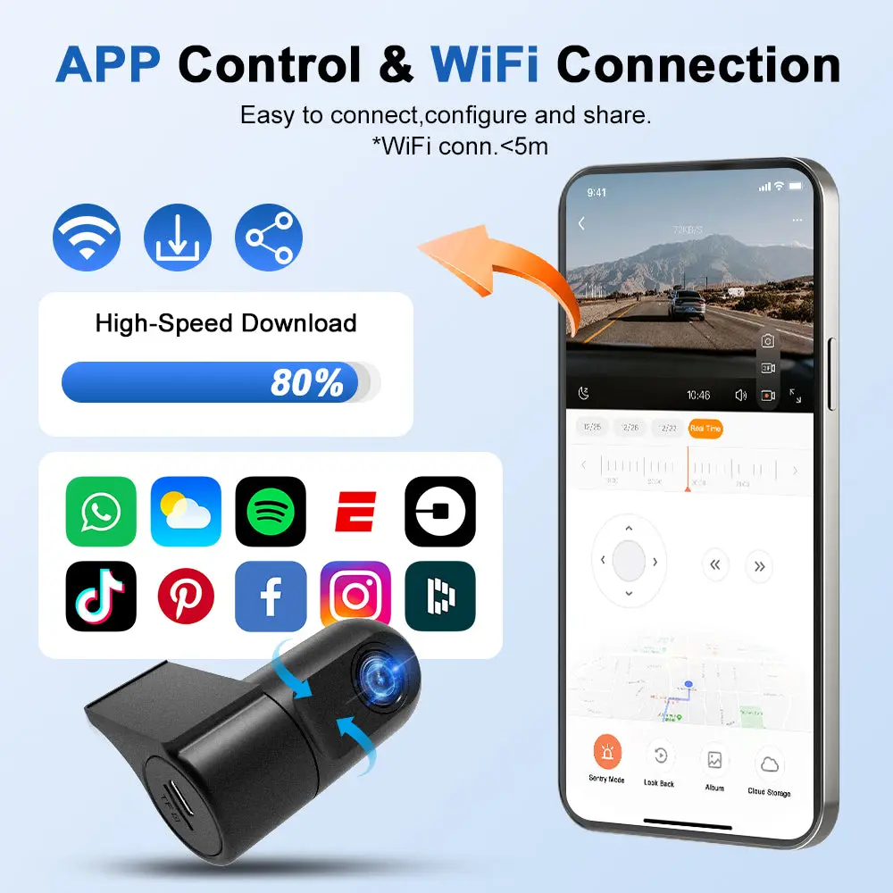 AWESAFE AHD 1080P Mini Dash Cam - WiFi Car Camera with Night Vision, 24H Parking Mode, WDR, Loop Recording, G-Sensor & App | Supports 64GB | Black – Image 9