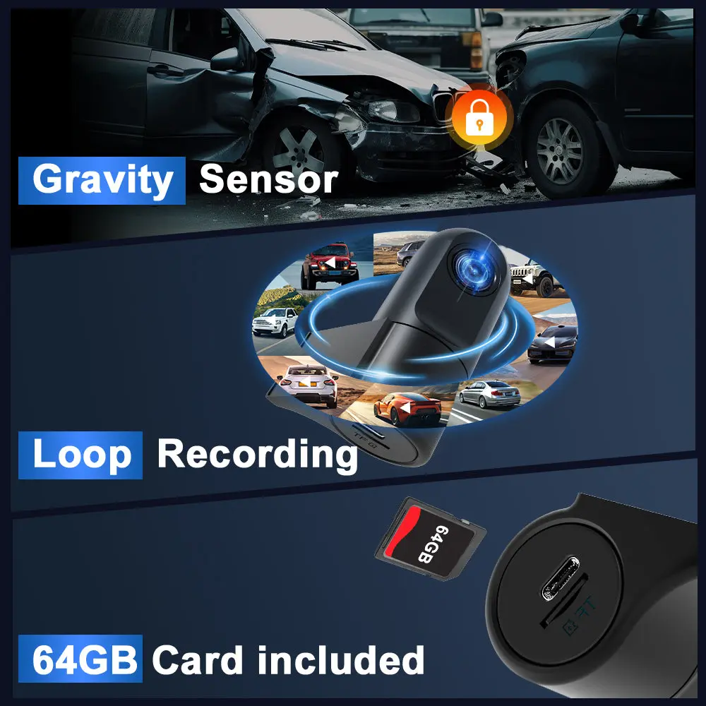 AWESAFE AHD 1080P Mini Dash Cam - WiFi Car Camera with Night Vision, 24H Parking Mode, WDR, Loop Recording, G-Sensor & App | Supports 64GB | Black – Image 7