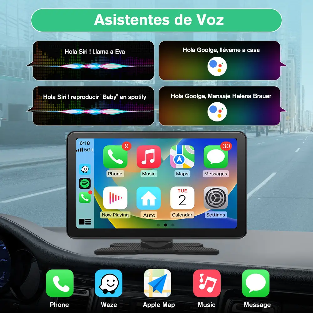 AWESAFE 9 Pulgades Pantalla Coche con CarPlay/Android Auto, Mirror Link,FM,Bluetooth,Aux – Image 3