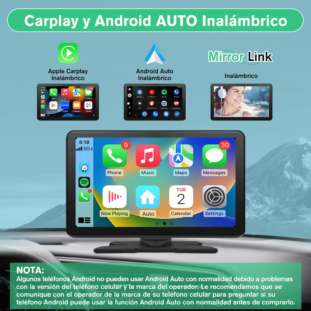 AWESAFE 9 Pulgades Pantalla Coche con CarPlay/Android Auto, Mirror Link,FM,Bluetooth,Aux – Image 4
