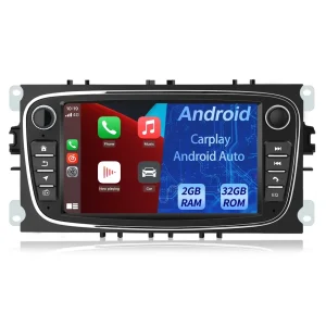 AWESAFE Radio Coche Android 13 2GB+32GB con Pantalla Táctil 7”para Ford Mondeo Focus S-Max Galaxy, Autoradio con Carplay/Android Auto/Bluetooth/GPS/FM (Negra)