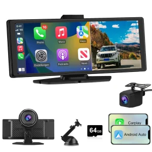 AWESAFE Android 13 10.26’‘ Screen Car Display Compatible with CarPlay and Android Auto,4K Dash Cam Front 1080P Reversing Camera Wireless Connect Radio