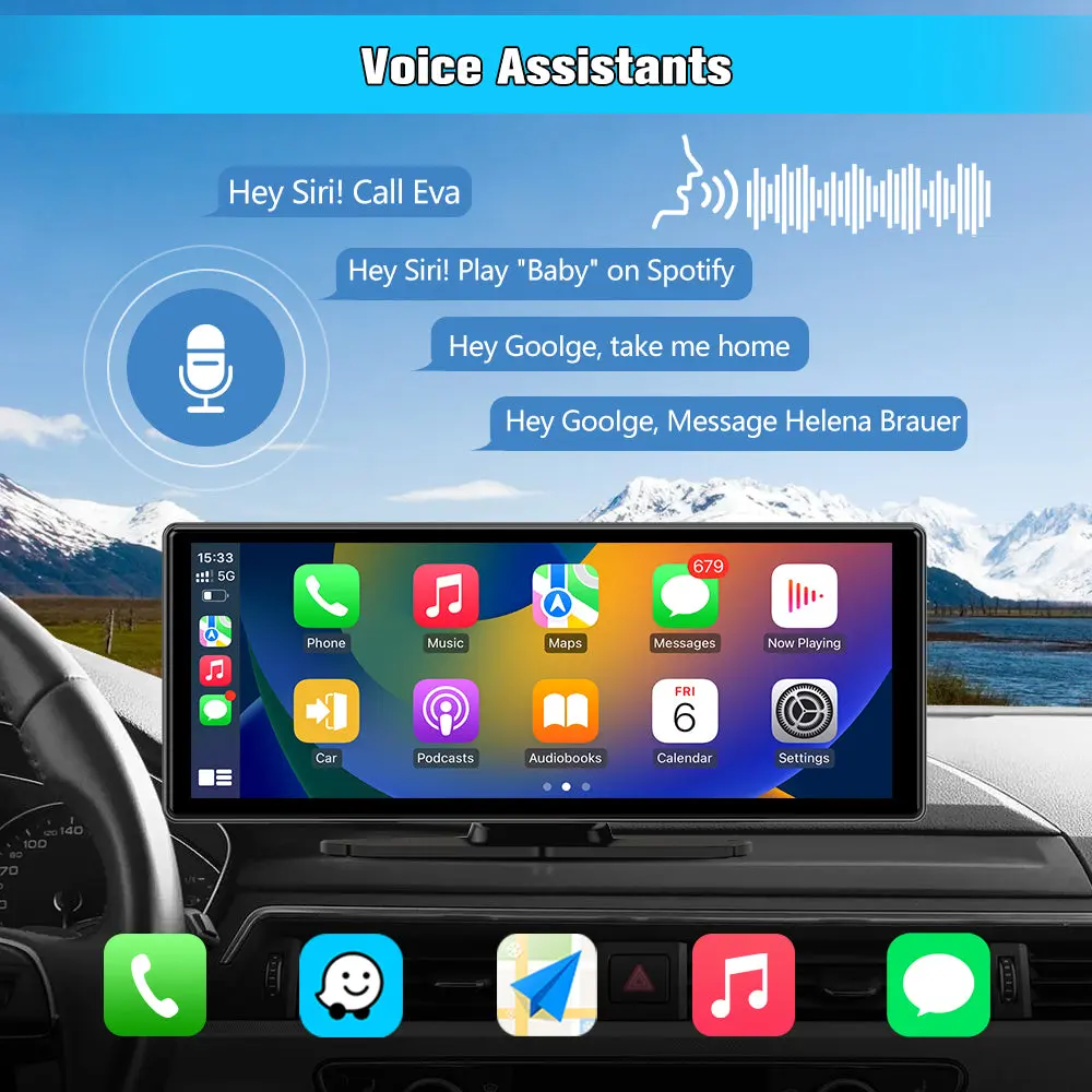 AWESAFE Android 13 10.26’‘ Screen Car Display Compatible with CarPlay and Android Auto,4K Dash Cam Front 1080P Reversing Camera Wireless Connect Radio – Image 4