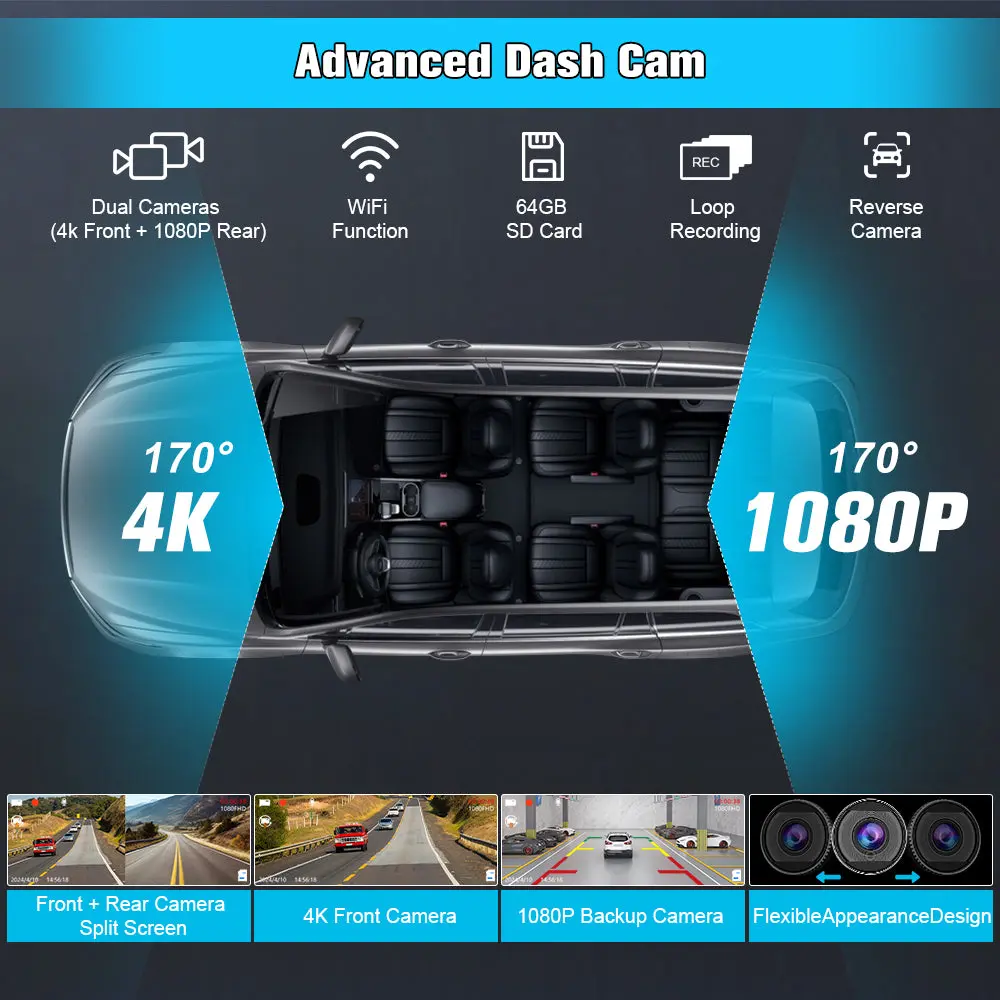 AWESAFE Android 13 10.26’‘ Screen Car Display Compatible with CarPlay and Android Auto,4K Dash Cam Front 1080P Reversing Camera Wireless Connect Radio – Image 5