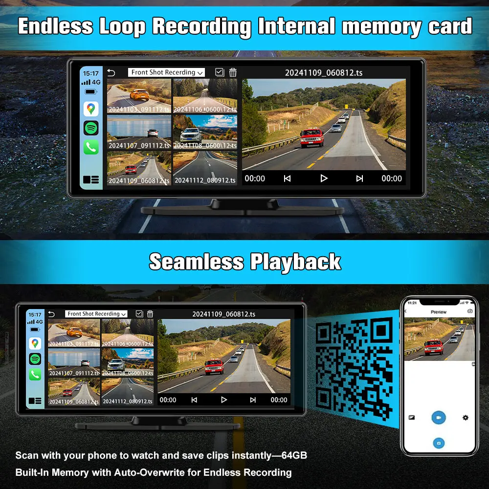 AWESAFE Android 13 10.26’‘ Screen Car Display Compatible with CarPlay and Android Auto,4K Dash Cam Front 1080P Reversing Camera Wireless Connect Radio – Image 7