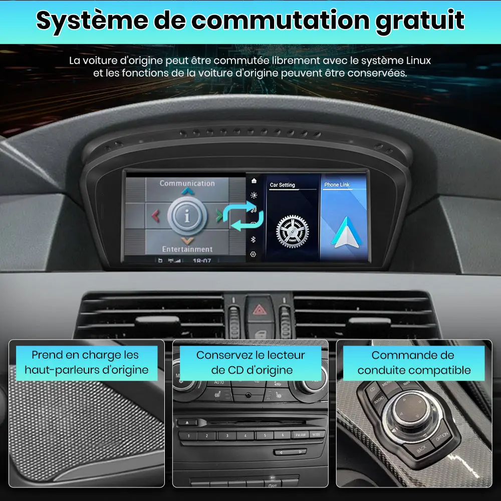 AWESAFE 2G+8G Autoradio Stéréo 8,8 pouces écran tactile avec Bluetooth, GPS, CarPlay et Android Auto pour BMW E60/E90 système CCC (2003-2008) – Image 4