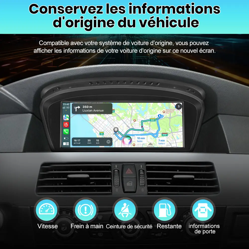 AWESAFE 2G+8G Autoradio Stéréo 8,8 pouces écran tactile avec Bluetooth, GPS, CarPlay et Android Auto pour BMW E60/E90 système CCC (2003-2008) – Image 7