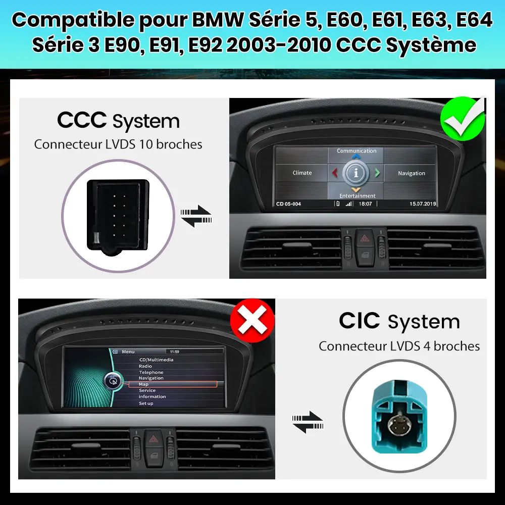 AWESAFE 2G+8G Autoradio Stéréo 8,8 pouces écran tactile avec Bluetooth, GPS, CarPlay et Android Auto pour BMW E60/E90 système CCC (2003-2008) – Image 8