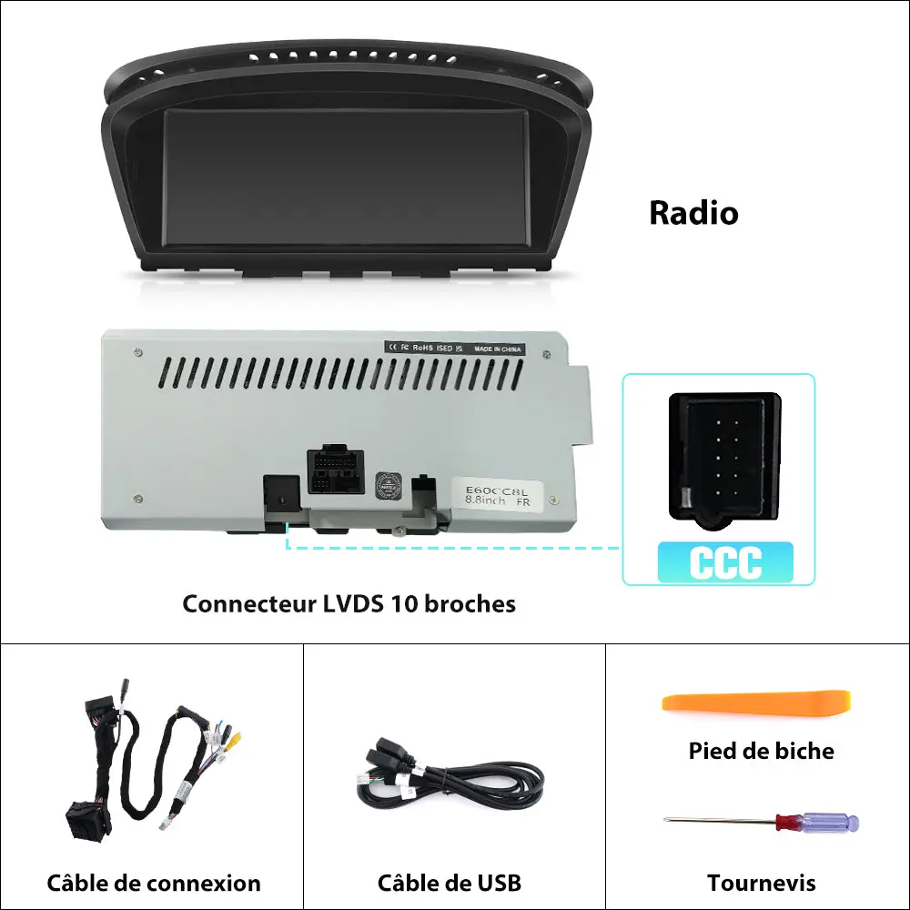 AWESAFE 2G+8G Autoradio Stéréo 8,8 pouces écran tactile avec Bluetooth, GPS, CarPlay et Android Auto pour BMW E60/E90 système CCC (2003-2008) – Image 9