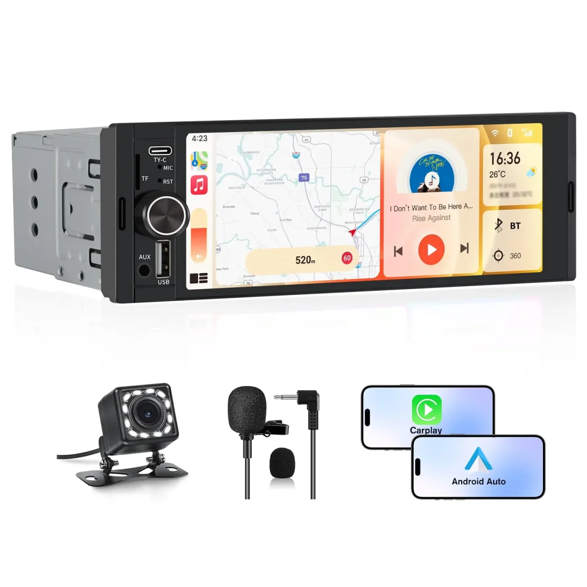 AWESAFE 6.36 Inch 1 DIN CarPlay Screen Car Stereo, Universal CarPlay & Android Auto Radio Support, Bluetooth, GPS, FM/AM Radio, Rearview Camera – Image 2