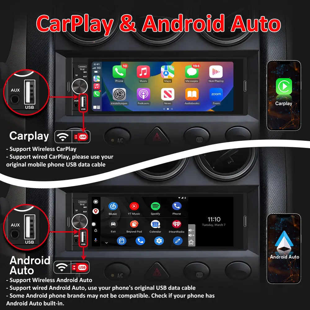 AWESAFE 6.36 Inch 1 DIN CarPlay Screen Car Stereo, Universal CarPlay & Android Auto Radio Support, Bluetooth, GPS, FM/AM Radio, Rearview Camera – Image 4