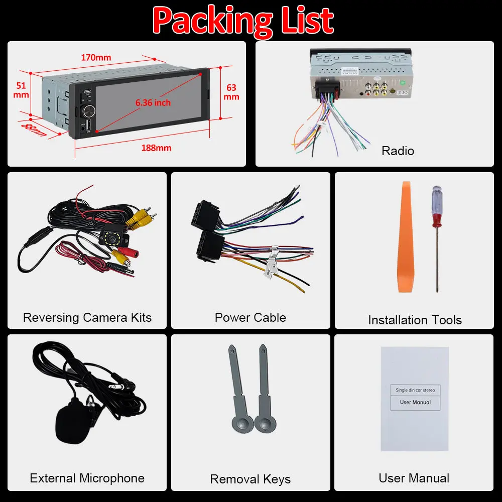 AWESAFE 6.36 Inch 1 DIN CarPlay Screen Car Stereo, Universal CarPlay & Android Auto Radio Support, Bluetooth, GPS, FM/AM Radio, Rearview Camera – Image 9